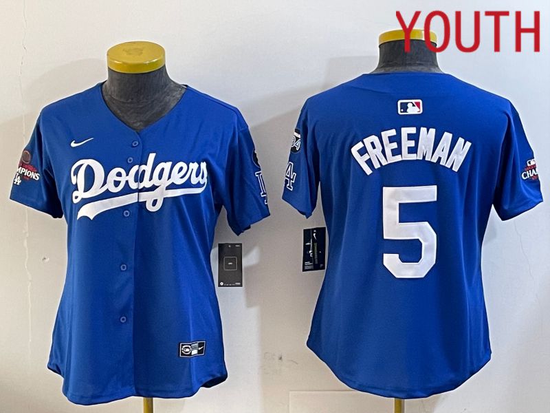 Youth Los Angeles Dodgers 5 Freeman Blue Game 2024 Nike MLB Jersey style 12054